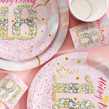 Pink Background Crown Diamond 18th Disposable Plates, Napkins And Cups Set, Serves 20 Guests. This Disposable Party Set (Including Plates, Napkins And Cups) Is Perfect For Birthday Parties, Weddings And Family Picnics. - View 6