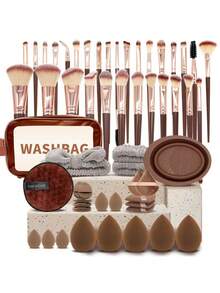 1PC 56PCS Complete Makeup Brush Set Includes Foundation Blush Eyeshadow Concealer Highlighter Kabuki Brushes High Quality Synthetic Bristles For Daily Face Makeup Gift - Coffee Brown - View 1
