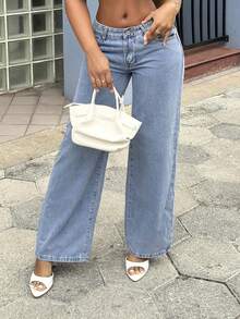 Alexandranx 女士休閒日常搭配直筒牛仔褲 - 淺色水洗藍 - 查看 3