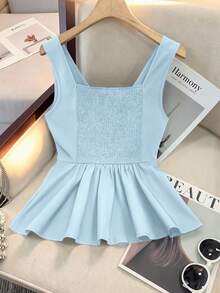 SHEIN Franclia 女士褶皱时尚工作通勤派对毕业日常修身吊带背心 - 淺藍色 - 查看 2