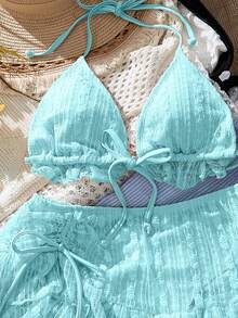 Bellisia Bộ bikini hai mảnh và váy đi biển bằng vải ren màu mơ ngọt ngào dành cho nữ, thích hợp cho kỳ nghỉ hè. - Màu xanh Bạc hà - Xem 6