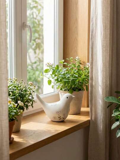 Cirelle 1PC Hand-Painted Nordic Bird Ornament - Ceramic Figurine With Daisy Pattern, Minimalist Home Desk Decor & Nature-Inspired Gift