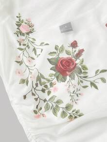 SHEIN MOD 印花T恤搭配修身长裙，优雅两件套女装 - 杏色 - 查看 7