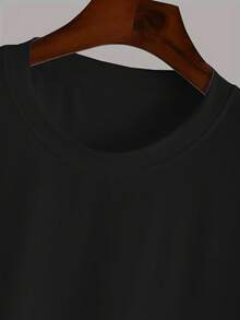 Manfinity Dauomo 信靠上帝的计划印花纯棉T恤，信仰T恤，适合春夏户外穿着，可作为父亲节礼物，简约百搭，男士新款纯棉T恤。 - 黑色 - 查看 5