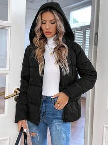 SHEIN LUNE Women's Black Hooded Warm Parka - Black - View 5