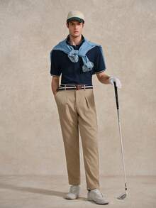 Áo polo nam cổ bẻ cài khuy đơn giản, viền sọc, thích hợp làm quà tặng cho bạn trai, chơi tennis, golf, có túi, thoáng khí, dáng regular fit, quà tặng Ngày của Cha. - Màu xanh hải quân - Xem 5