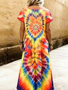 Women's Casual Tie-Dye Print Dress For Vacation - Multicolor - View 2