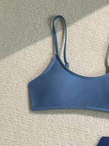 Swim Basics 2 pièces Top de bikini à bretelles fines de couleur unie pour femmes, printemps/été - Multicolore - Voir 4