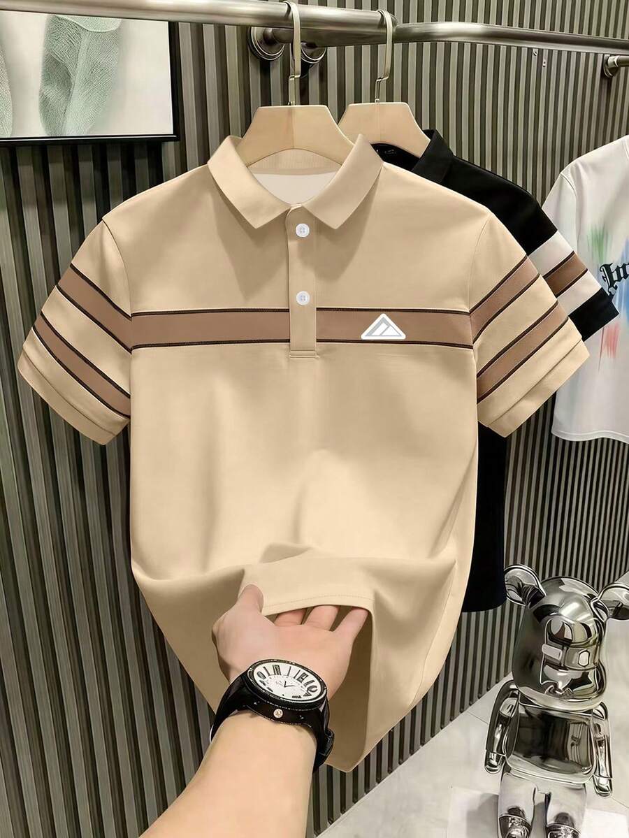 Manfinity Dauomo 男士条纹短袖休闲通勤 Polo 衫 - 彩色 - 查看 1