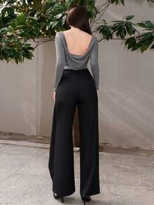 Bris Aura 1 件女式露背简约休闲 T 恤，时尚日常圣诞服装女式新年女式外出上衣女式露背上衣新年上衣外出上衣派对上衣 - 灰色 - 查看 3