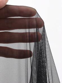 FRIFUL Women's Sleeveless Mesh Patchwork Frill Trim Dress - Black - View 6