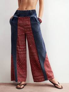 Bohemela Women's Casual Knit Patchwork Loose Pants - Multicolor - View 3