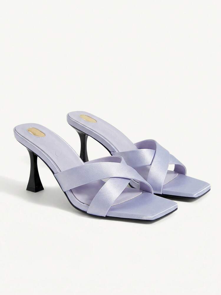 CUCCOO CHICEST Women Shoes Summer New Cross Strap Square Toe Stiletto Lavender Slippers Elegant Romantic Party Wear Valentine's Day