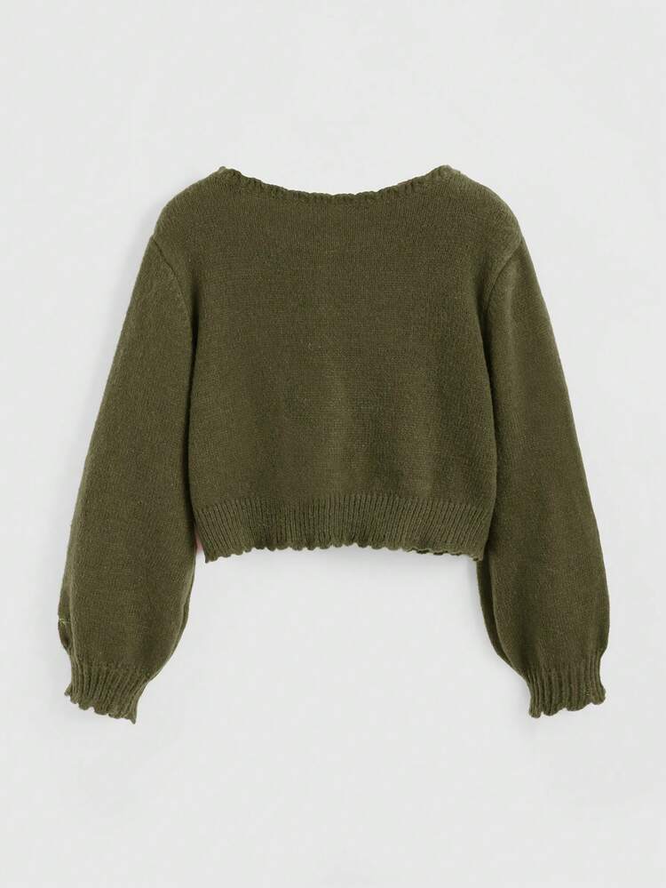 ROMWE J-Fashion Chaqueta corta de estilo vintage con bordado lindo - Verde Oliva - Añade 2