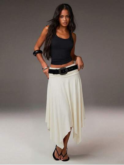 Athîral 女士休闲不对称下摆纯色半身裙