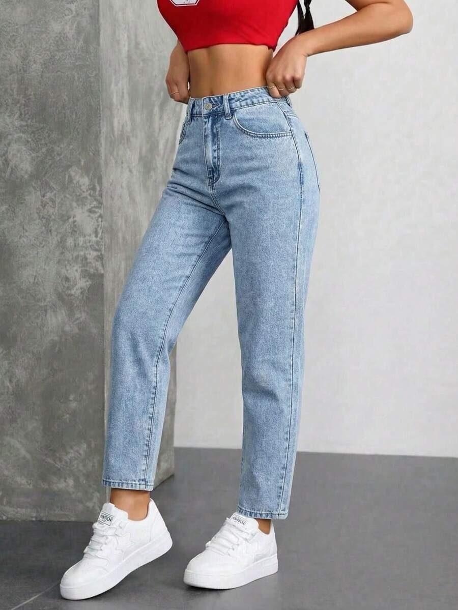 Jeanoix Women's High Waist Pockets Casual Versatile Jeans - Light Wash - View 1
