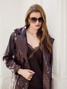 1副棕色大框方形时尚眼镜，优雅防晒沙滩配饰 - 彩色 - 查看 4