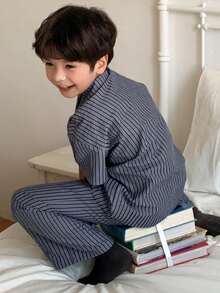 DAZY Young Boys Striped Short Sleeve Pajama Set - Grey - View 4
