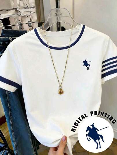 Resyla 女士不对称条纹撞色休闲圆领上衣，适合日常休闲穿着