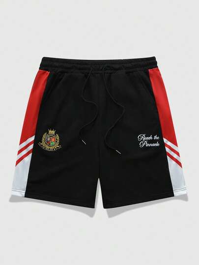 ROMWE MEN Men's Contrast Color Drawstring Waist Slant Pocket Casual Shorts