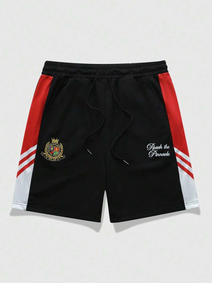 ROMWE MEN Prep Men's Contrast Color Drawstring Waist Slant Pocket Casual Shorts - Multicolor - View 1