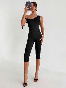 Firerie Bộ jumpsuit đen thanh lịch, thoải mái dành cho nữ, không tay, dáng ôm, dài đến 7/8, thích hợp cho đi làm, dạo chơi, dự tiệc, hẹn hò, lễ hội âm nhạc. - màu đen - Xem 7