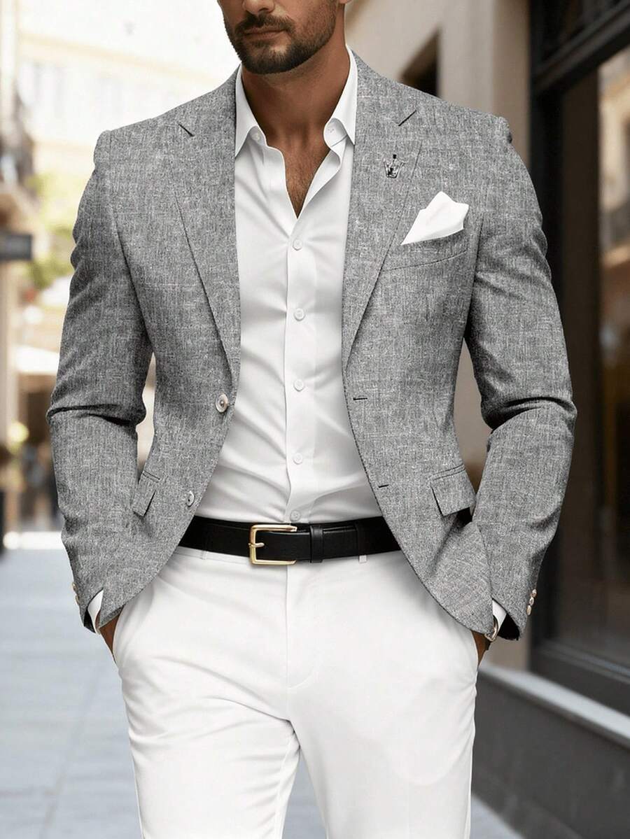 Manfinity Mode Men's Notched Collar Single-Breasted Casual Party Suit Jacket - Grey - View 1