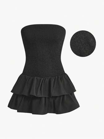 ROMWE Avant Vestido camisero ajustado con volantes versátil y combinable para mujer