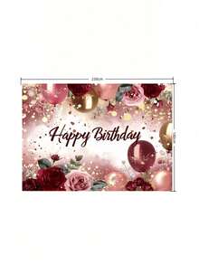1pc Polyester Birthday Party Banner | Rose & Red Balloon Pattern, Perfect For Indoor/Outdoor Decor & Photo Backdrop - multicolor - View 3