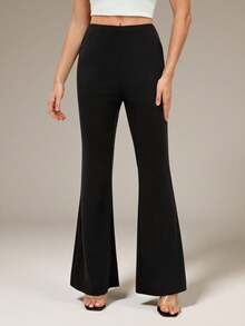 SHEIN Tall Solid Flare Leg Spring Black Elegant Pants - Black - View 6