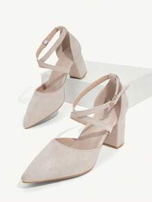 CUCCOO CHICEST Woman Shoes Ladies' Fashionable Elegant Point Toe Cross Straps Ankle Buckle Beige High Heel Pumps For Summer Graduation Heels Prom Heels Vacation Shoes Summer Summer Shoes Summer Break Easter For Christmas Elegant Shoes Wedding Shoes Summer Shoes Bride Shoes - Apricot - View 4