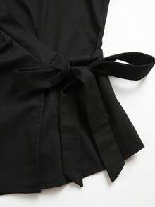 Elamini Women's Casual Deep V-Neck Black Formal Shirt, Summer - Black - View 6
