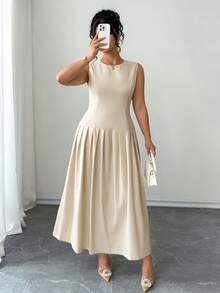 Elenzga Vestido plus size feminino elegante com fenda frontal, cintura marcada e modelagem evasê, estilo romântico francês vintage. Ideal para o trabalho, ocasiões formais, praia, casamentos, Dia dos Namorados, chá da tarde, festas e para a primavera/verão. Novo modelo de alta qualidade. Vestido feminino elegante e clássico, perfeito para ocasiões formais. - Damasco - Ver 3