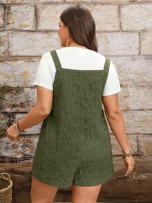 SHEIN LUNE CURVE Jumpsuit Bertekstur Ukuran Besar, Pakaian Pantai Kasual untuk Liburan Wanita - Hijau Tentara - View 2