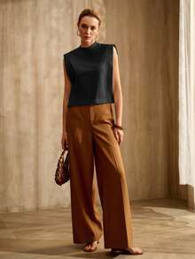 MOTF PREMIUM ÁO TANK TOP DỆT KIM CỔ ĐỨNG BẰNG COTTON, XUÂN/HÈ - màu đen - Xem 5