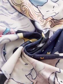 ROMWE Shorts sexy y dulces de estilo Y2K, top corto con tirantes de espagueti con estampado de gato lindo y personalizado, camiseta de tirantes con estampado completo y ribete de contraste - Azul - Ver 9