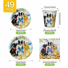 Flower Field Cute Dog Disposable Plates, Napkins And Cups Set, Serves 8 Guests. This Disposable Party Supplies Set (Including Plates, Napkins And Cups) Is Perfect For Birthday Parties, Weddings And Family Picnics. - View 2