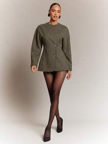 Hauture Women's Striped Print Round Neck Casual Versatile Long Sleeve Top - Khaki - View 3