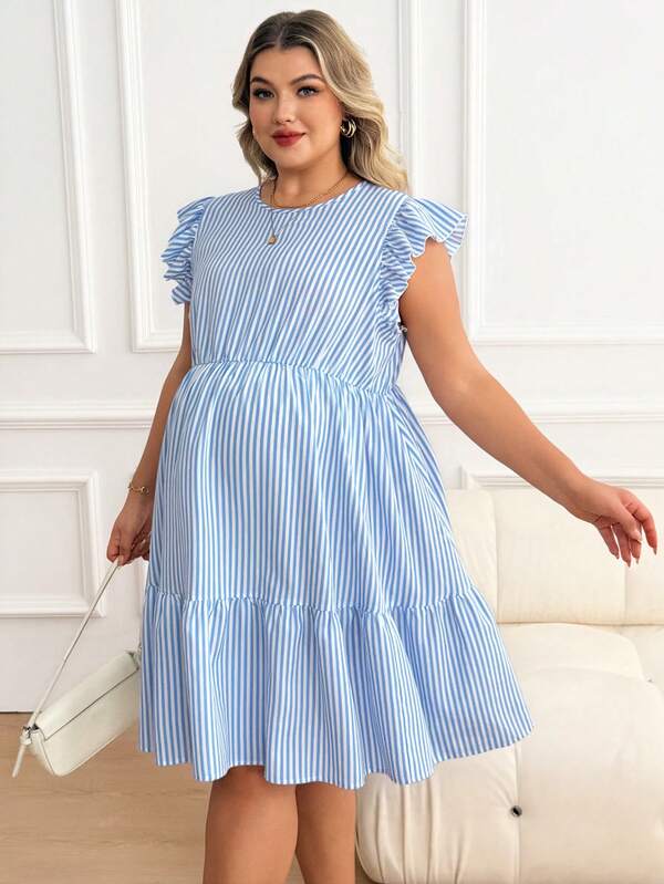 SHEIN Plus Size Maternity Casual Striped Dress For Summer