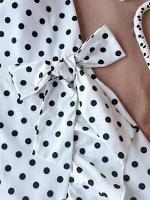 SHEIN 少女波点无袖休闲荷叶边短款飘逸A字度假连衣裙，夏季服装，沙滩装，假日装，太阳裙，波西米亚风，海滩度假装扮 - 白色 - 查看 3