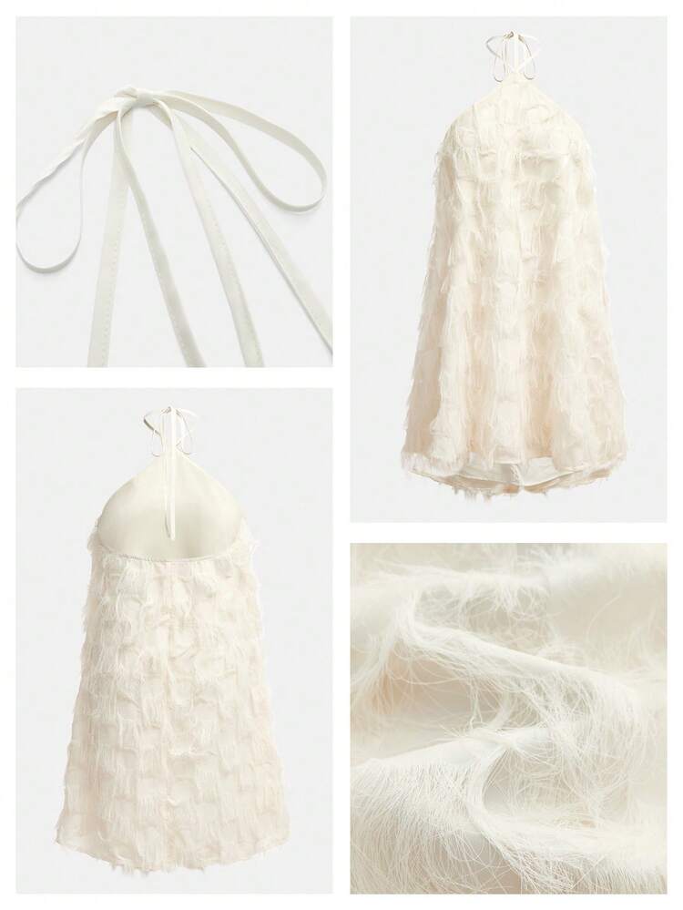 SHEIN Maija Outfit Deas For Dress Apricot Color Women's Short Backless Dress, Urban Wedding Ceremony Festival Dresses Wedding Party Graduation Ceremony Birthday Elegant Dresses For Ladies Tassel Dress Halter Dress Summer Feather Dress White Fringe Dress Ethereal Dress Women's Dress Women's Summer Dresses Women's Summer Outfits Women Clothes Dress Modern Filipiana Dress For Event White Feather Dress Ethereal Dress For Women Sea Shell Dress