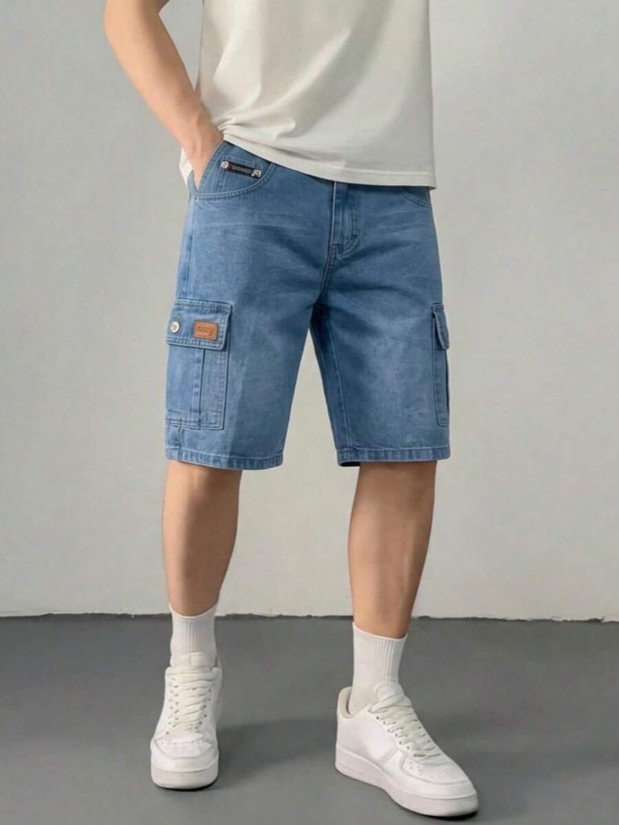 Bermudas de Mezclilla estilo Cargo - Azul - Ver 1