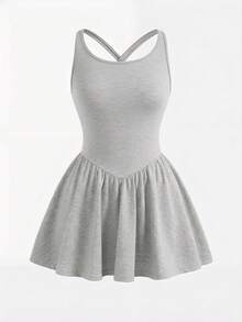Tween Girls' Casual Solid Color Criss-Cross Racerback Sports Dress,Kids - Grey - View 3