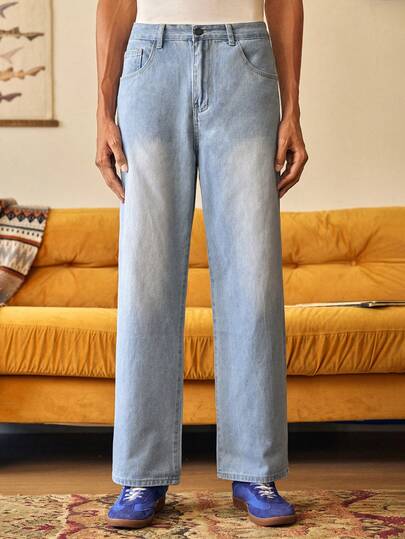 Open Phase Men's Casual Vintage Loose Fit Jeans With Pockets