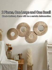 1/2/4件套圆形T型镜，适用于浴室，波西米亚风格木框圆形镜，可用于儿童房、浴室、玄关、卧室、客厅墙面装饰，农舍风格圆形木质壁镜，海岸风格圆形浴室镜，家居装饰，房间装饰，墙面装饰礼品，生日/毕业礼物 - 棕色 - 查看 10