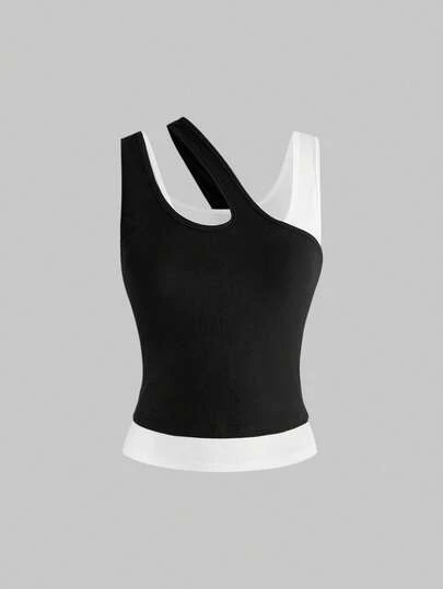 ROMWE Avant Bộ 2 áo tank top thiết kế tối giản tương phản