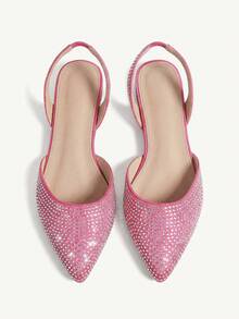 CUCCOO CHICEST Women's Crystal Embellished Pointed Toe Gorgeous Flat Shoes - Hot Pink - View 1