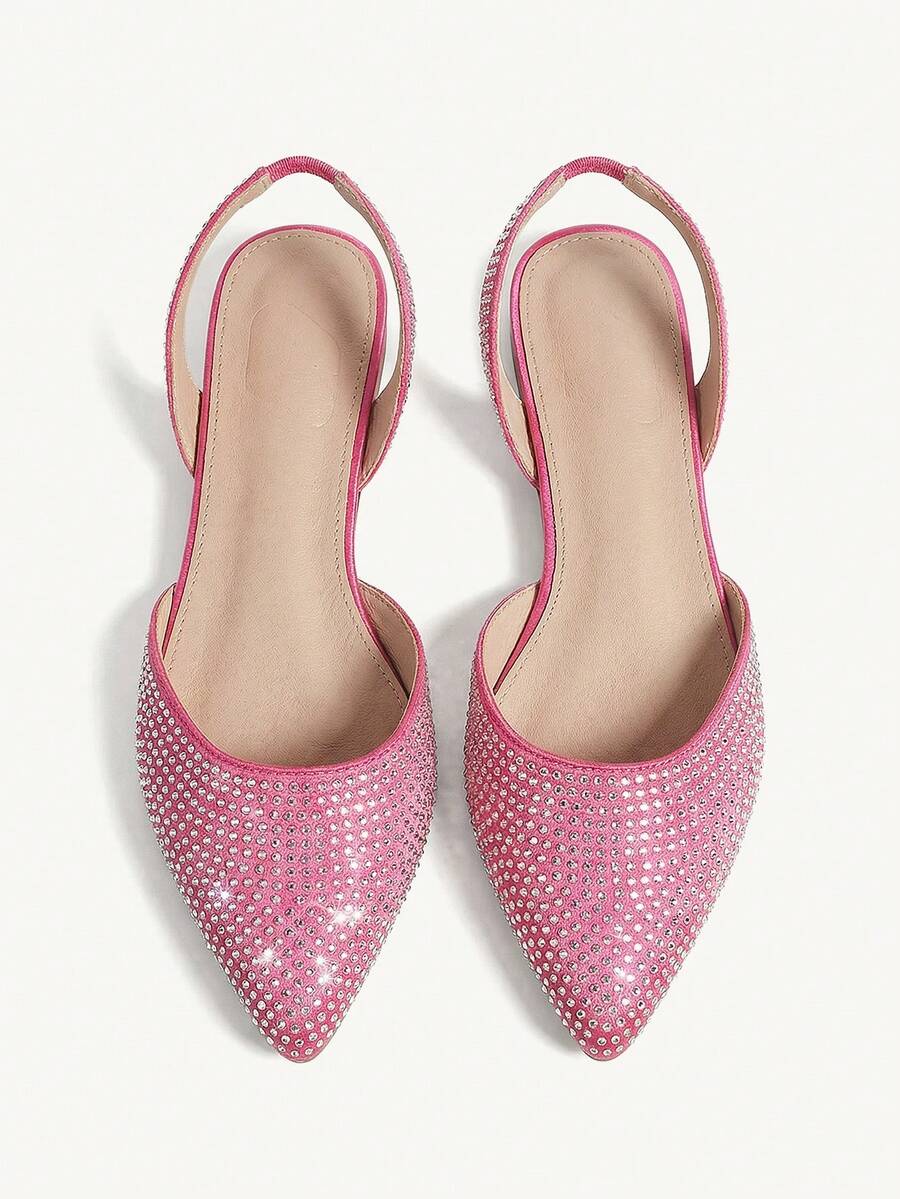 CUCCOO CHICEST Women's Crystal Embellished Pointed Toe Gorgeous Flat Shoes - Hot Pink - View 1