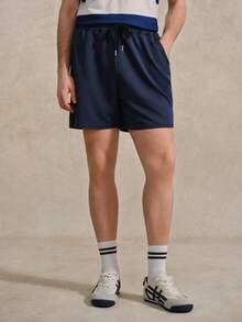 Courvante Men's Casual Solid Color Summer Tennis Sports Shorts, Navy, With Pockets & Drawstring, Basic Athleisure - Navy Blue - View 5