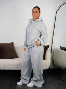 SAYEHFBABY 两件套女士休闲简约套装，女士秋冬连帽衫和运动裤套装，适合日常穿着 - 灰色 - 查看 6